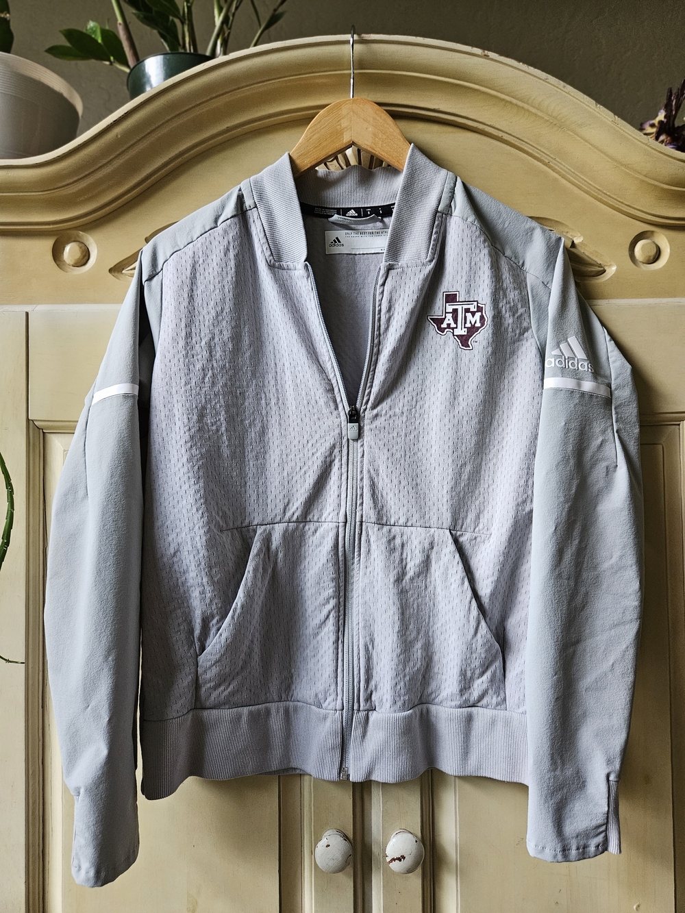 adidas Light Gray Texas A&M Zip Bomber Jacket